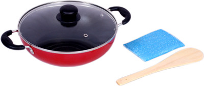 

Crystal Cuisinier Non Stick Induction Base Pot Pan Kadhai 24 cm with Lid(Aluminium, Non-stick, Induction Bottom), Black;red