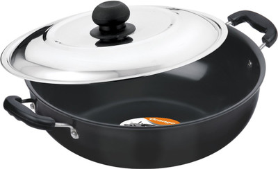 

Orange HARD ANODIZED SHALLOW KADAI 7 LTR WITH SS LID & SCRUBBER Kadhai 24 cm with Lid(Hard Anodised, Non-stick), Black