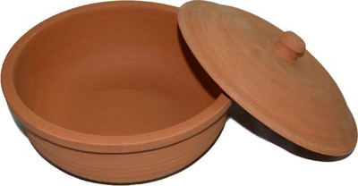 Mclay India Clay Curry Pot 2 L with Lid(Earthenware, Pottery, Non-stick), Brown