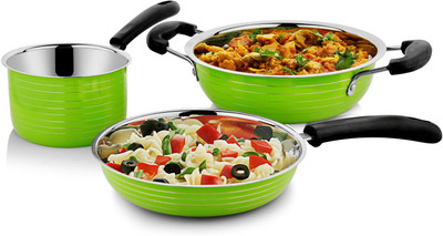 

Cookaid Elite Heavy Green Cookware Set 3 Pcs Sauce Pan 20 cm diameter(Stainless Steel)