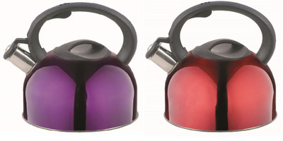 

Crystal Czarin Stainless Steel Whistling Kettle, Set of 2 Pot 2.5 L(Stainless Steel, Induction Bottom), Purple;red