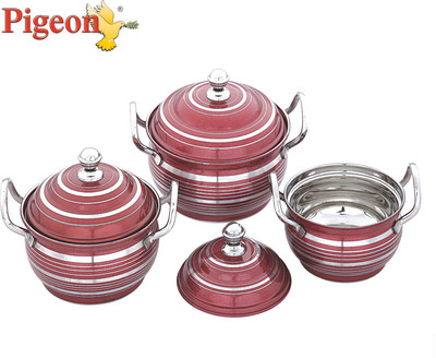 

Pigeon Induction Bottom Cookware Set(Stainless Steel, 3 - Piece), Silver;white