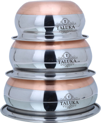 

Taluka Stainless Steel Copper Bottom Handi Pot 3 Piece Set Combo Serving Handi Cookware Multi Purpose Capacity :- 500 ML , 800 ML , Handi 1 L(Stainless Steel, Copper)