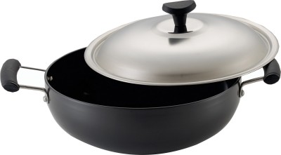 

KKOOKEASE Deep Kadai with Stainless Steel lid Kadhai 22 cm with Lid(Aluminium), Black