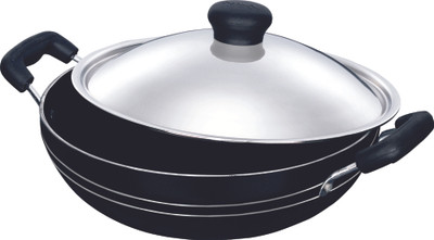 

Pigeon Kadhai 15 cm with Lid(Aluminium, Non-stick), Black