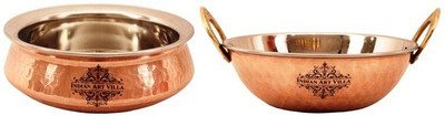 

IndianArtVilla Serving Set Handi 0.6 L(Steel, Copper), Brown;steel