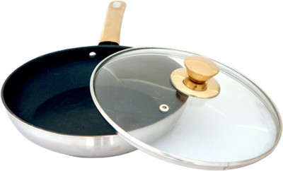 

Uniqraft Fry Pan with Lid - Stainless Steel Fry Pan 24 cm diameter with Lid(Stainless Steel, Induction Bottom), Gold;silver