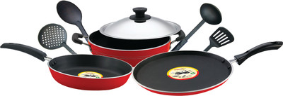 

Pigeon NonStick Gift Set Fry Pan 24 cm diameter with Lid(Aluminium, Non-stick, Induction Bottom), Red