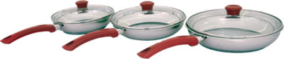 

Uniqraft Fry Fry Pan 22 cm diameter with Lid(Stainless Steel, Non-stick, Induction Bottom), Red;silver