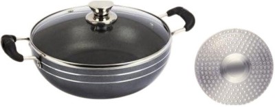 

Bright Home Appliances Kadhai 15 cm with Lid(Aluminium, Induction Bottom), Black