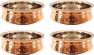 

IndianArtVilla Set of 4 Steel Copper Induction Handi 900 ML Each,Serving & Baking Dishes,Tableware Handi 3.6 L(Steel, Copper, Induction Bottom), Brown;silver