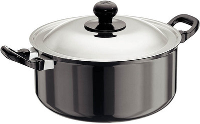Hawkins Futura Cook-n-Serve with Lid Pot 5 L with Lid(Aluminium, Non-stick), Black