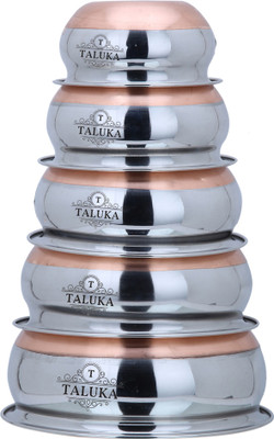 

Taluka Stainless Steel Copper Bottom Handi Pot 5 Piece Set Combo Serving Handi Cookware Multi Purpose Handi 1 L(Stainless Steel, Copper), Multicolor