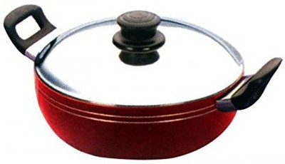 

Nirali Cherry Non-Stick DEEP KADAI, 23.5cm Kadhai 23 cm with Lid(Aluminium, Non-stick), Red