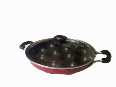 

Miracle Premium Cookware Paniarakkal Pan 22 cm diameter with Lid(Aluminium, Non-stick), Black