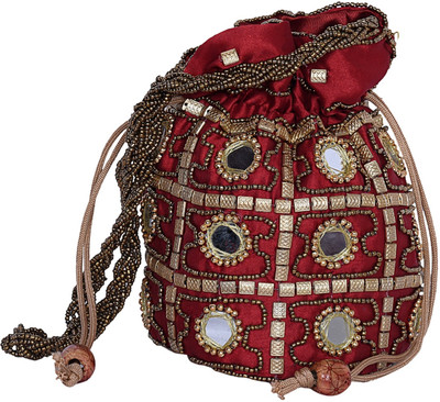 

Decot Paradise Indian Fashion Hand work Drawstring Gift Pouch Potli(Red)