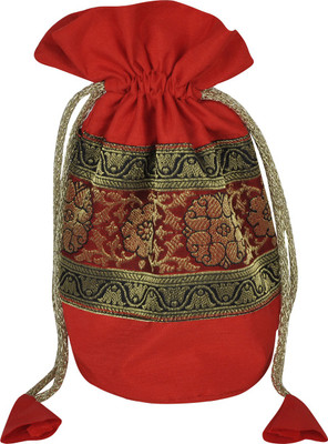 

Lal Haveli Brocade Work Floral Design Silk Jewellery Bag Coin Purse(Red)