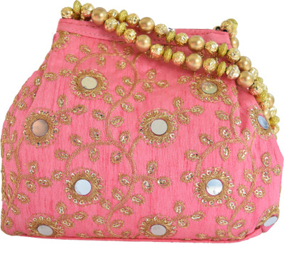 

Mahadev Exports Double Handle Potli Mirror Work Pink Potli(Multicolor)