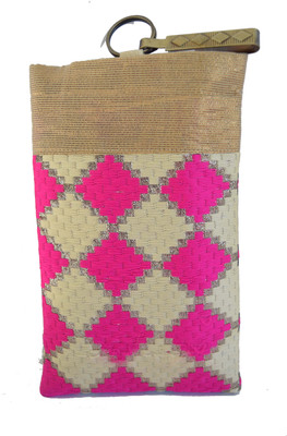 

Mahadev Exports Pink White Square Hooked Mob cover Mobile Pouch(Gold)
