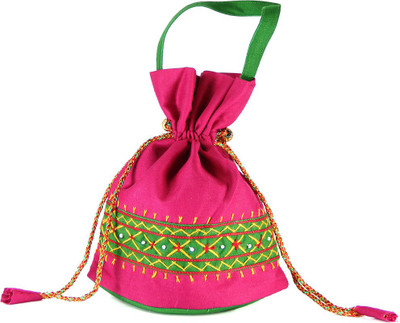 

Womens Cottage Small Patch Work Batwa Purse Potli(Pink)