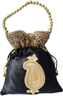 

Mahadev Exports Big Kairi Booti Velvet Potli(Black)