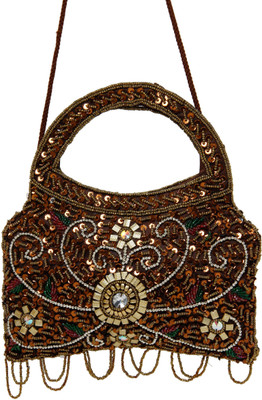 Galz4ever Dark Gold Drop Hand Bag Potli(Brown)