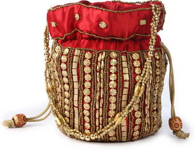 

Kleio Ethnic Zari Potli Potli(Maroon, Gold), Gold;maroon