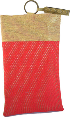 

Mahadev Exports Red Dotted Hooked Mob cover Mobile Pouch(Gold)