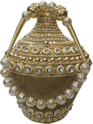 

Bhamini Conical Metal Batwa with Brocade Base Potli(Gold)