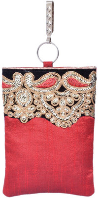 

Bagaholics SAREECLUTCH Mobile Pouch(Maroon, Gold), Gold;maroon
