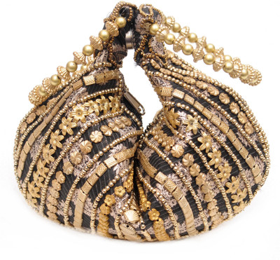 Galz4ever Handmade Black Gold Potli Bag Potli(Black)