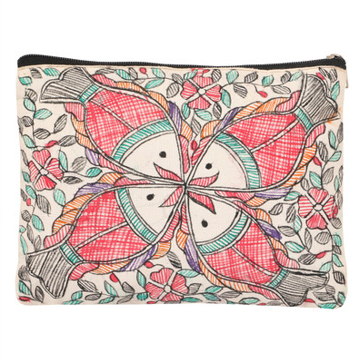 

iMithila Auspicious Fish Family,Casual Madhubani Handpainted Cotton Pouch(Multicolor)