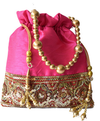 

Mahadev Exports Shiny Border Rani Pink Potli(Pink)