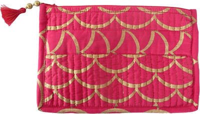 Needlecrest Cotton Quilted Pouch(Pink, Gold), Gold;pink