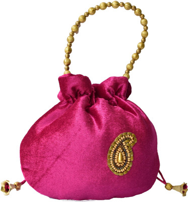 

Mahadev Exports Magenta Velvet with Kairi Booti Potli(Multicolor)