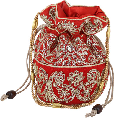 

Sanjog Ethnic Lovely Red Silky Clutches For Women/GirlsFor Wedding/Party Potli(Red)