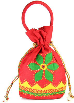 

Womens Cottage Medium Patch Work Batwa Purse Potli(Red)