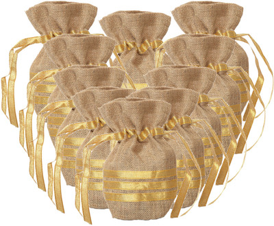 

Kohl Set of 10 Potli Bags Small Gold Wristlet(Gold)