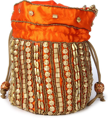 

Kleio Ethnic Zari Potli Potli(Orange, Gold), Gold;orange