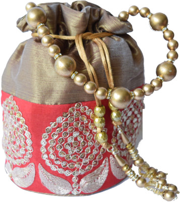 

Mahadev Exports Maroon big embroidery Gutthi Potli(Gold)