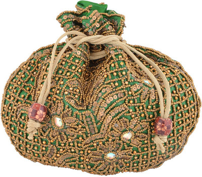 

Kleio Kleio ethnic zari and beads potli Potli(Green)