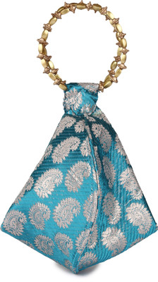 

Kleio Ethnic Brocade Potli Potli(Blue, Silver)
