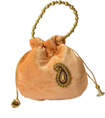 

Mahadev Exports Light Golden Velvet with Kairi Booti Potli(Multicolor)