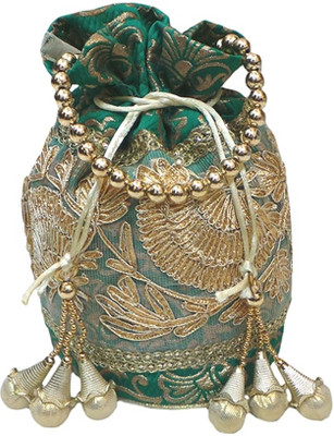 

Bhamini Flowering Gold Potli(Green)