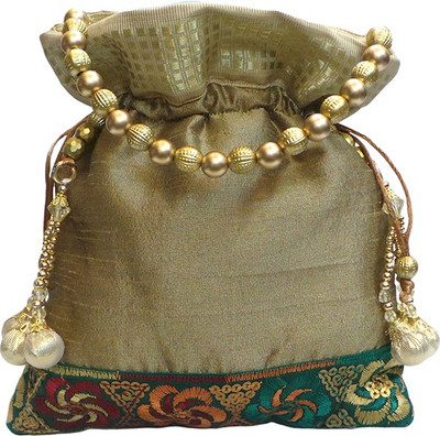 

Bhamini Floral Brocade Border Batwa Potli(Gold)
