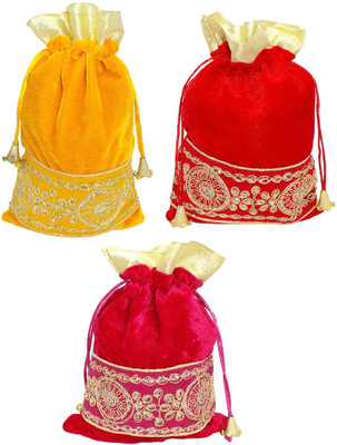 

FashBlush Shagun Gift Pouch Potlis (Set Of 3) Potli(Yellow, Red, Pink), Pink;red;yellow