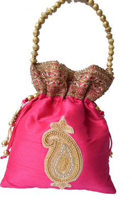 

Mahadev Exports Big Kairi Booti Velvet Potli(Pink)