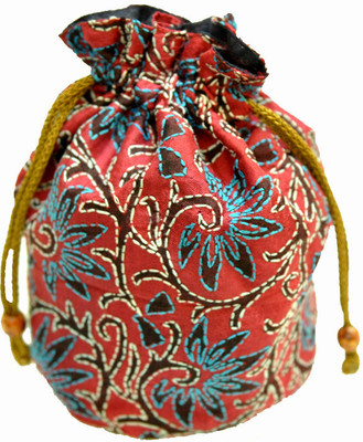

The India Craft House Kutch Emboidered Potli(Red, Blue), Blue;red