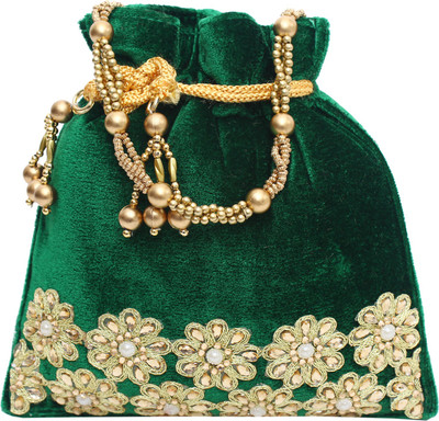 

Bagaholics Ethnic Velvet Batwa Potli(Green)