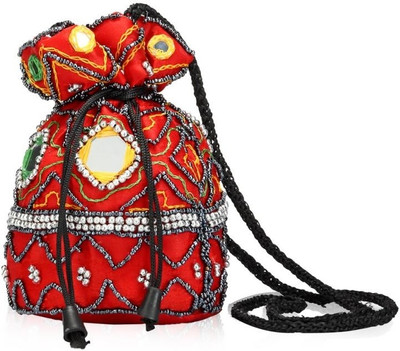 

Oleva Potli Silk Mirror Potli(Red)